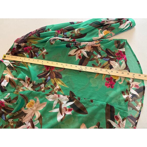 Chico's Blouse Top Women's Size XL Green Floral Sheer Preppy Casual Office - Picture 6 of 10